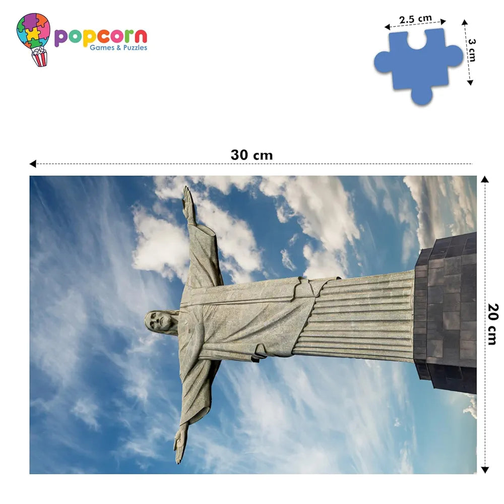 Popcorn Games & Puzzles with Architectural Marvels of Christ The Redeemer - 500 Piece Jigsaw Puzzle for 12+ Kids and Adults