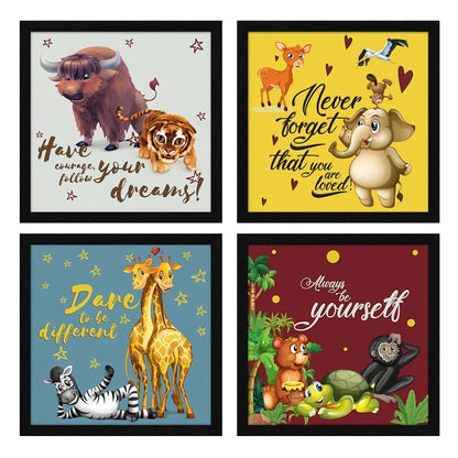 ArtX Set of 4 Cartoons Animals-02 Kids Room Wall Art Painting Multicolor Synthetic Wood Set Of 4