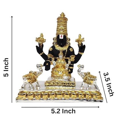 Gold Art India Idol Tirupati Balaji with Gajalakshmi Venkateswara Swamy Statue with Shankha Chakra