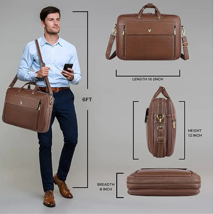 WildHorn Leather Laptop Bag for Men I Fits Upto 15.6 Inch Laptop/MacBook I Padded Laptop Compartment I Carry Handles with Adjustable Strap I DIMENSION : L-16 inch W-4 inch H-12 inch