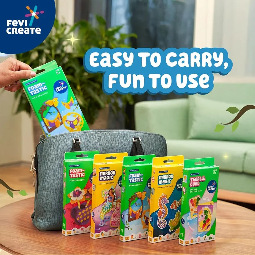 Fevicreate Build-n-Create Foam-Tastic Bird Hangings Kit | Foam Craft | Colourful Unicorn Greeting Cards | Travel Friendly | Screen-Free Play | Gifting | Ages 5 +