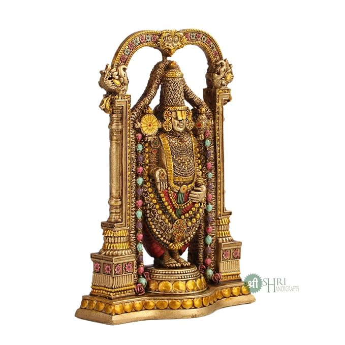 Indicast 8" Inch Tirupati Balaji Fine Metal Finish Idol Decorative Showpiece Handcrafted Tirupati Balaji Murti for Home Office