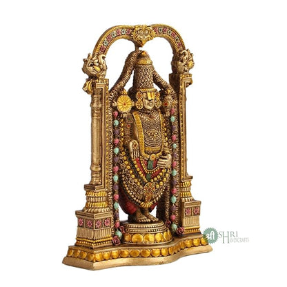 Indicast 8" Inch Tirupati Balaji Fine Metal Finish Idol Decorative Showpiece Handcrafted Tirupati Balaji Murti for Home Office