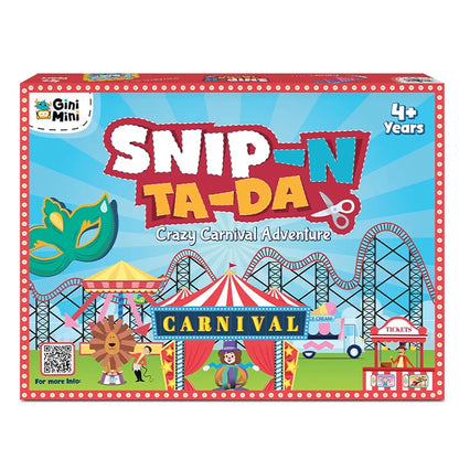 GiniMini Snip 'N' Ta-Da-Crazy Carnival – Scissor Activity Kit for Kids 4 5 6 7 | Fine Motor Development, Pre-Printed Craft Sheets, Child-Safe Snip Scissors, DIY Carnival Crafts | Fun Learning Gift