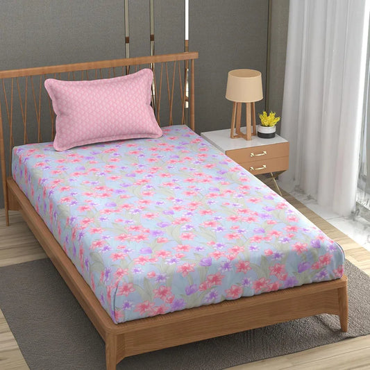 Fresh From Loom Microfiber Soft Cotton Single Bedsheet 200 TC Single Size Soft Bed Cover with 1 Pillow Cover Tropical Blue
