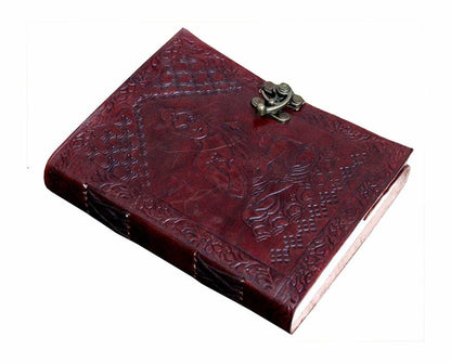Craftshades – Metal Lock Brown Engraved Gautam Buddha Design 7″5 Handcrafted Leather Journal/Diary 100 page | 200% Genuine Leather