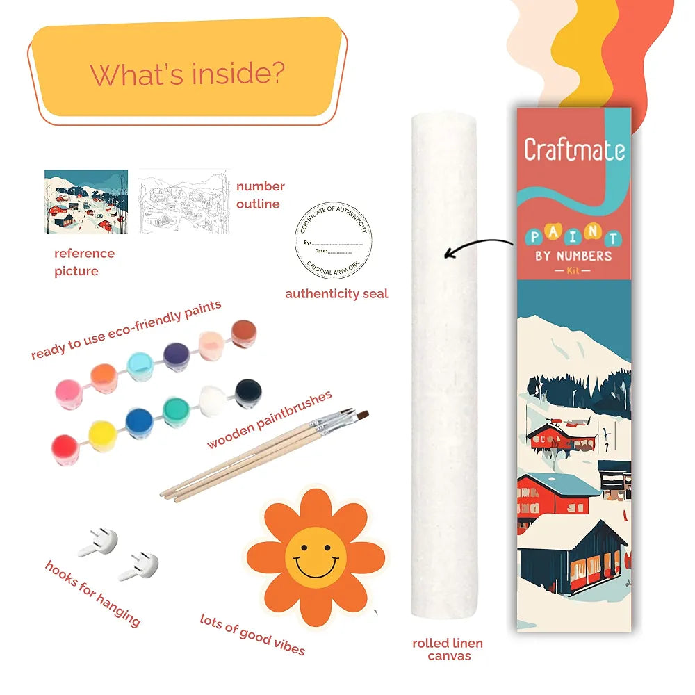 CRAFTMATE DIY Paint by Numbers Rolled Canvas Art and Craft Kit for Adults and Kids | Mountains in Norway Acrylic Painting Hobby Kit | 20 inch x 16 inch