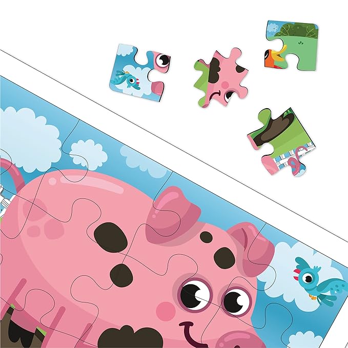 Mini Leaves 48 Piece Jigsaw Puzzle for Kids | Farm Animals | 4 in 1 Wooden Puzzles for Kids | Educational Toys for Kids