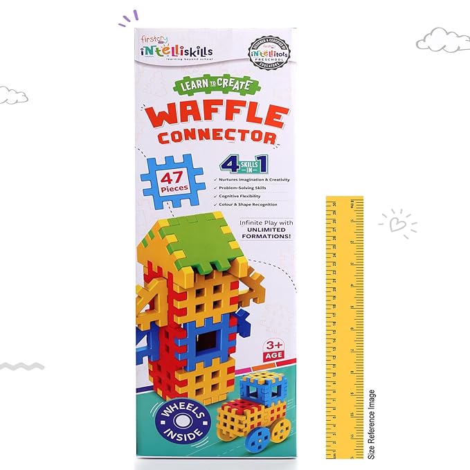 Firstcry Intelliskills Premium 47 Pcs Huge Waffle Connector Building Blocks With Wheels & Smooth Edges for Kids