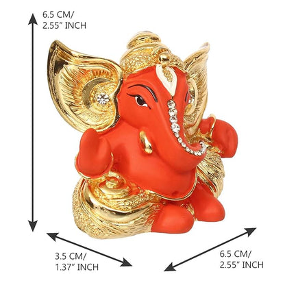 Ecraftindia Golden and Orange Polyresin Lord Ganesha Idol | Sacred Gift for Lord Ganesha Devotees