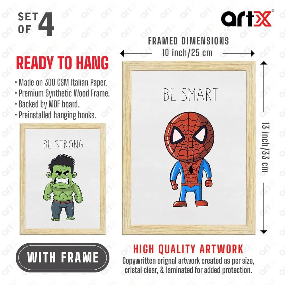 ArtX Wall Paintings Superheroes Kids Room Wall Frame Set Of 4