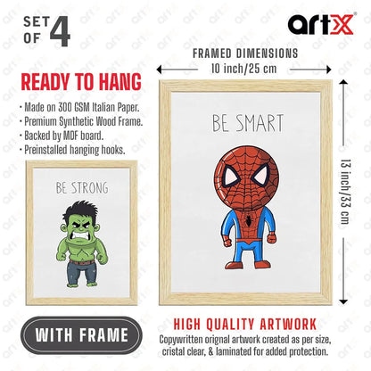 ArtX Wall Paintings Superheroes Kids Room Wall Frame Set Of 4
