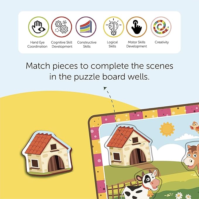 Mini Leaves Wooden Chunky Puzzle (2+ Years) | Learning Puzzle Toy Preschool Education Gift for Boys and Girls | Farm Animal