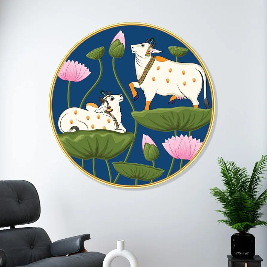 Livin'luxe Paintings Cow Pichwai Modern Art Premium Sparkle Lamination Golden GR-41