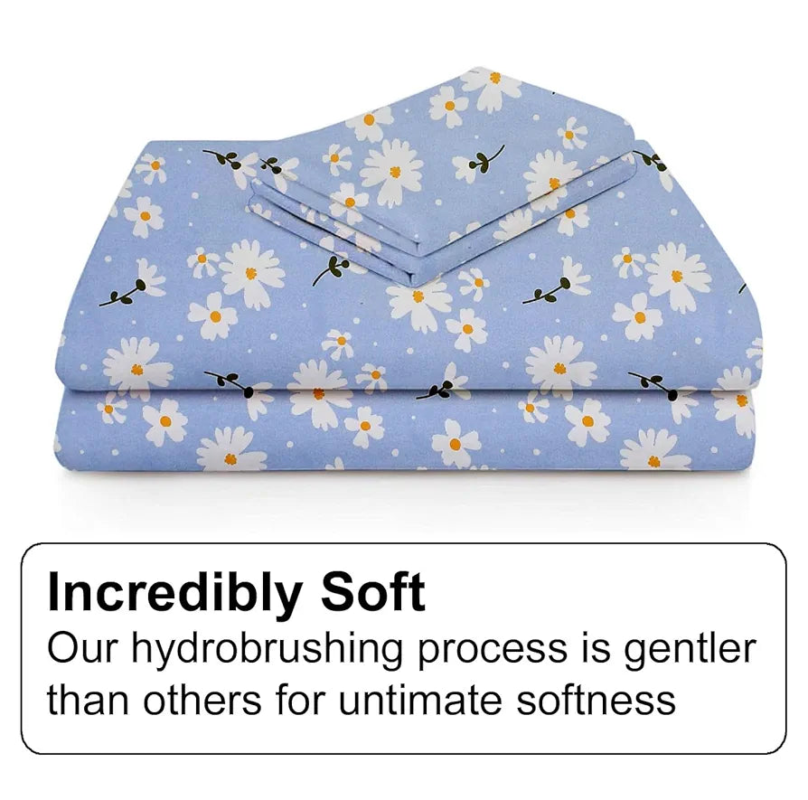 Fresh From Loom Soft Microfiber Floral Print Single Bed Bedsheet 240 TC 1 Pillow Covers Casper-Blue