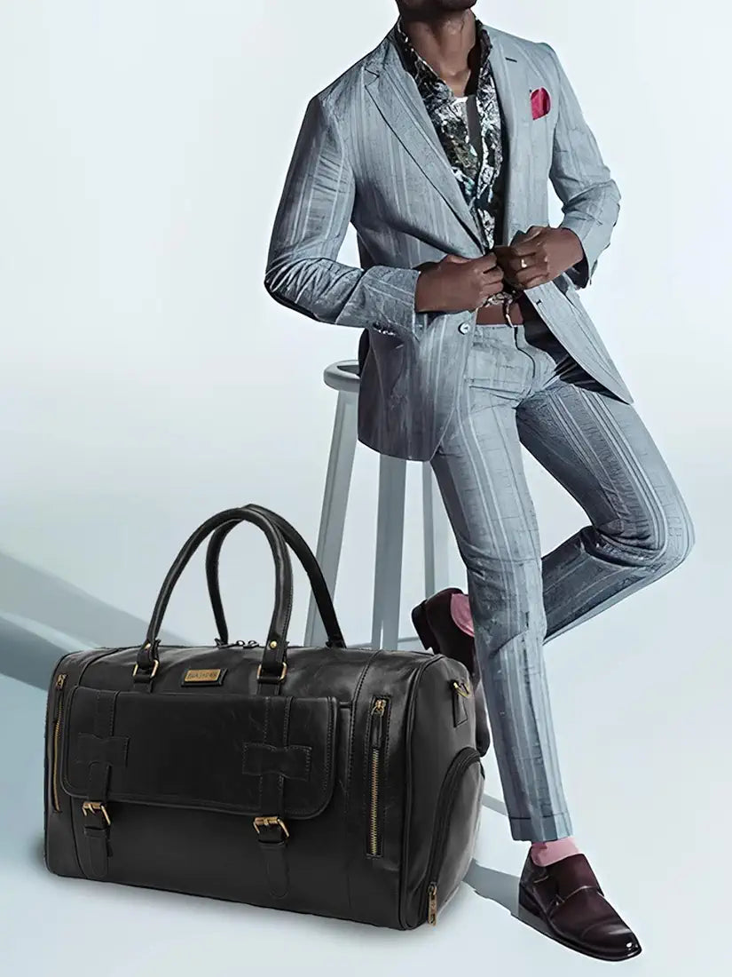 Fur Jaden Weekender Premium Duffle Bag with Shoe Pocket for Travel for Men and Women Made of Faux Leather with Attachable Shoulder Strap Cabin Holiday Bag 