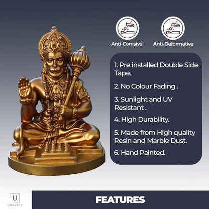 Unovate Lord Hanuman Idol for Car Dashboard Gold