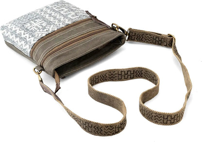 Goatter Cotton Dari And Leather Material Messenger Sling Bag For Women, Green Color