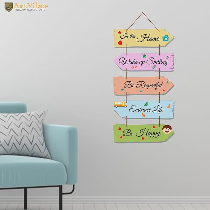 Artvibes Home Quotes Mdf Wooden Wall Hanger for Living Room | Set of 5