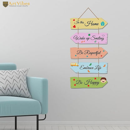 Artvibes Home Quotes Mdf Wooden Wall Hanger for Living Room | Set of 5