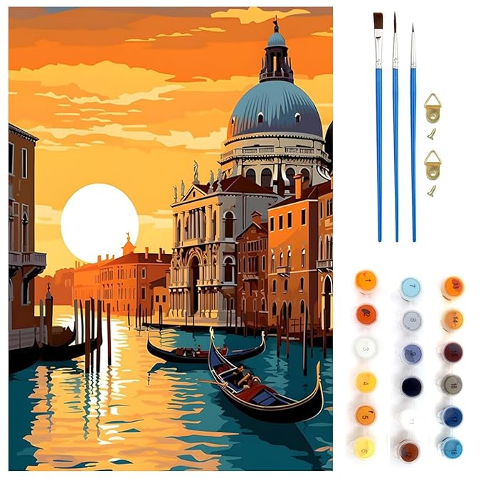 Hasthip Diy Oil Painting Paint By Numbers For Adults And Kids Gift Kits Pre-printed Canvas Beginner 16X20 Inch Multicolour