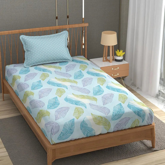 Fresh From Loom Microfiber Soft Cotton Single Size Bedsheet 200 TC with 1 Pillow Cover Aqua Pankh