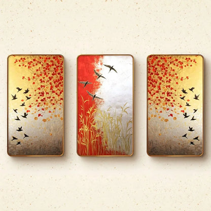 Livin'luxe Set of 3 Modern Art Madhubani Painting Premium Golden Framed Wall Paintings SG13