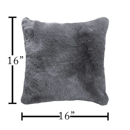 Luxe Home Cushion Cover One Side Rabbit Fur Plain Design Covers Set of 2 Colour Grey