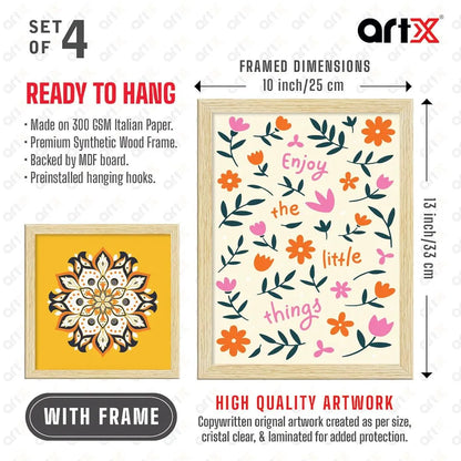 ArtX Paper Floral Big Wall Art Frame Painting Multicolor Set of 4