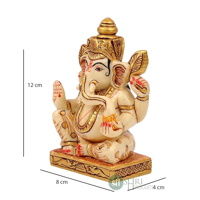 Indicast Resin 5" Inch Lord Ganesha Fine Painting Hindu God Ganesh Ganpati Idol Figurine