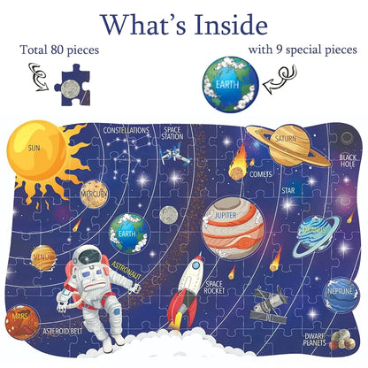 The Book Tree My Solar System Puzzle for Kids – 80 Puzzle Pieces & 25 Double-Sided Flashcards | Fun & Educational Space Toy for Kids Ages 5+ | Learning Aid for Boys & Girls