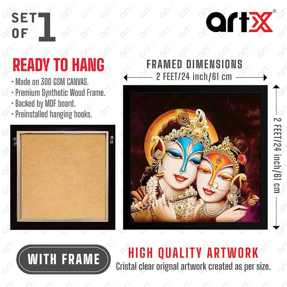 ArtX Radha Krishna Love Big Canvas Painting With Frame Multicolour