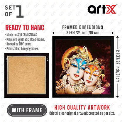 ArtX Radha Krishna Love Big Canvas Painting With Frame Multicolour