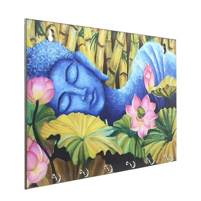 Ecraftindia Lord Buddha Theme Wooden Key Holder With 6 Hooks