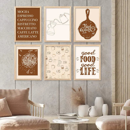 Kotart Restaurant Theme Digital Painting for Kitchen Restaurant Cafe Wall Decoration Pack of 6 C