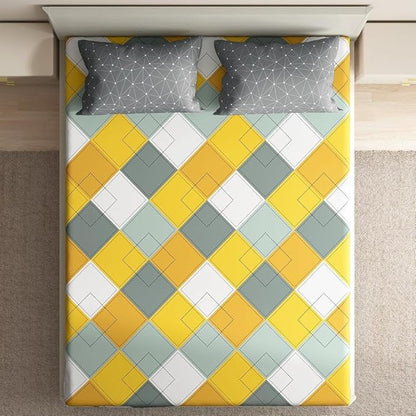 Wakefit Bedsheet for King Size Bedsheet King Size Bed Cotton 2 Pillow Covers Elastic Fitted Sheet Mario