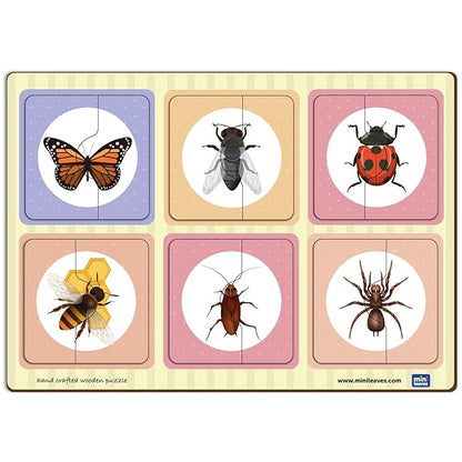 Mini Leaves 2 Piece Puzzle for Kids | Insects Jigsaw Puzzle | Set of 6 Wooden Puzzles for Kids | Educational Toys for Kids