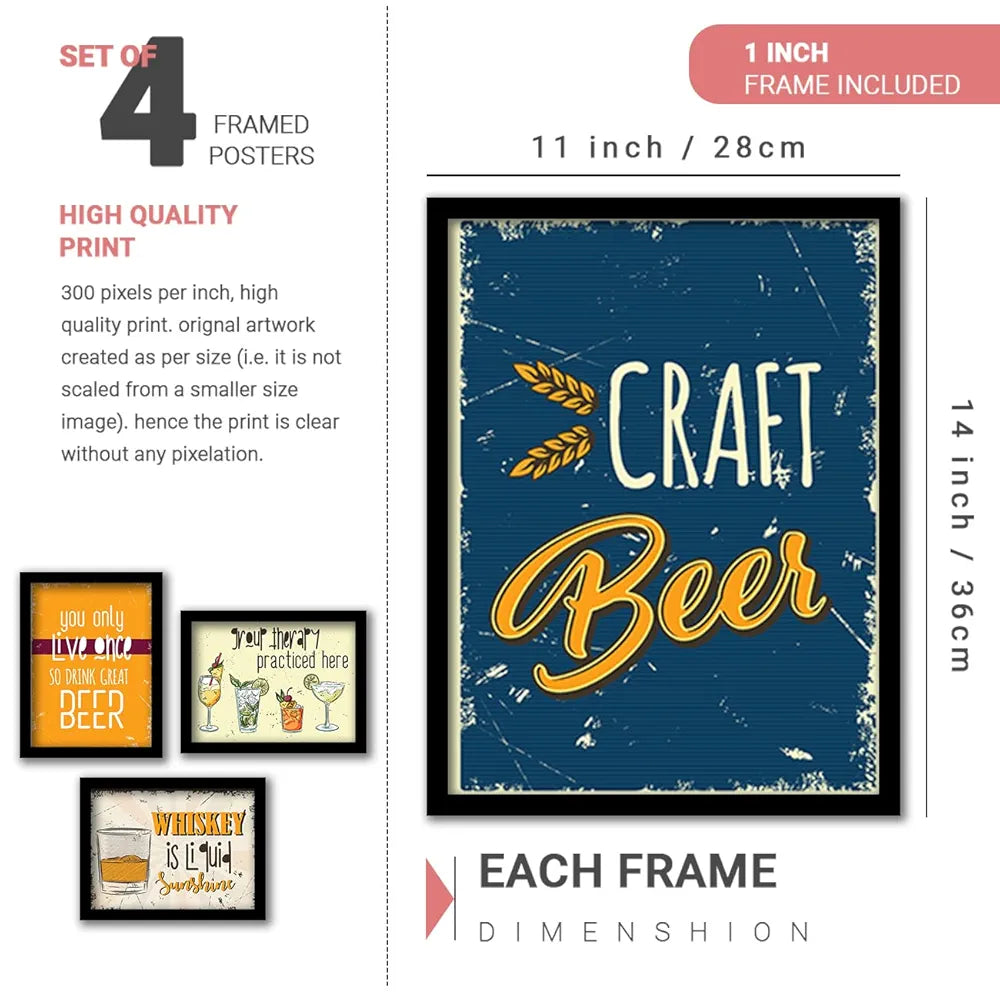 Kotart Wood Whiskey Is Liquid Framed Wall Posters for Bar Kitchen Restaurant Set of 8