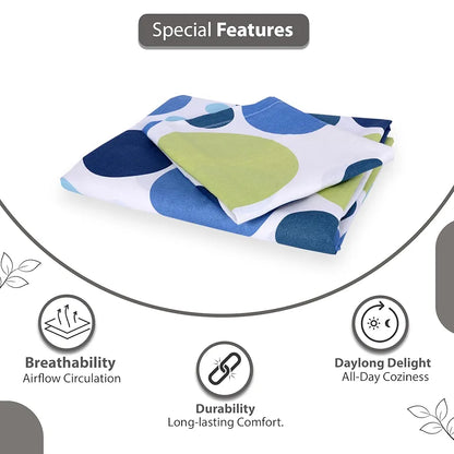 Divine Casa 144 TC 100% Cotton Single Bedsheet with 1 Pillow Cover Geometric Pattern Colour Blue Lagoon