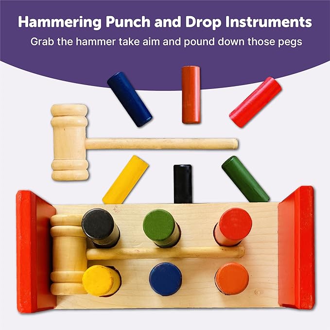 Mini Leaves Wooden Hammer Toy Toddler Bench | Pounding and Hammering Toy Block Punch Drop Instruments Enhancing Early Learning