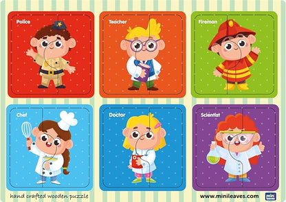 Mini Leaves 2 Piece Wooden Puzzle for Kids | Professions Jigsaw Puzzle | Set of 6 Wooden Puzzles for Kids | Educational Toys for Kids
