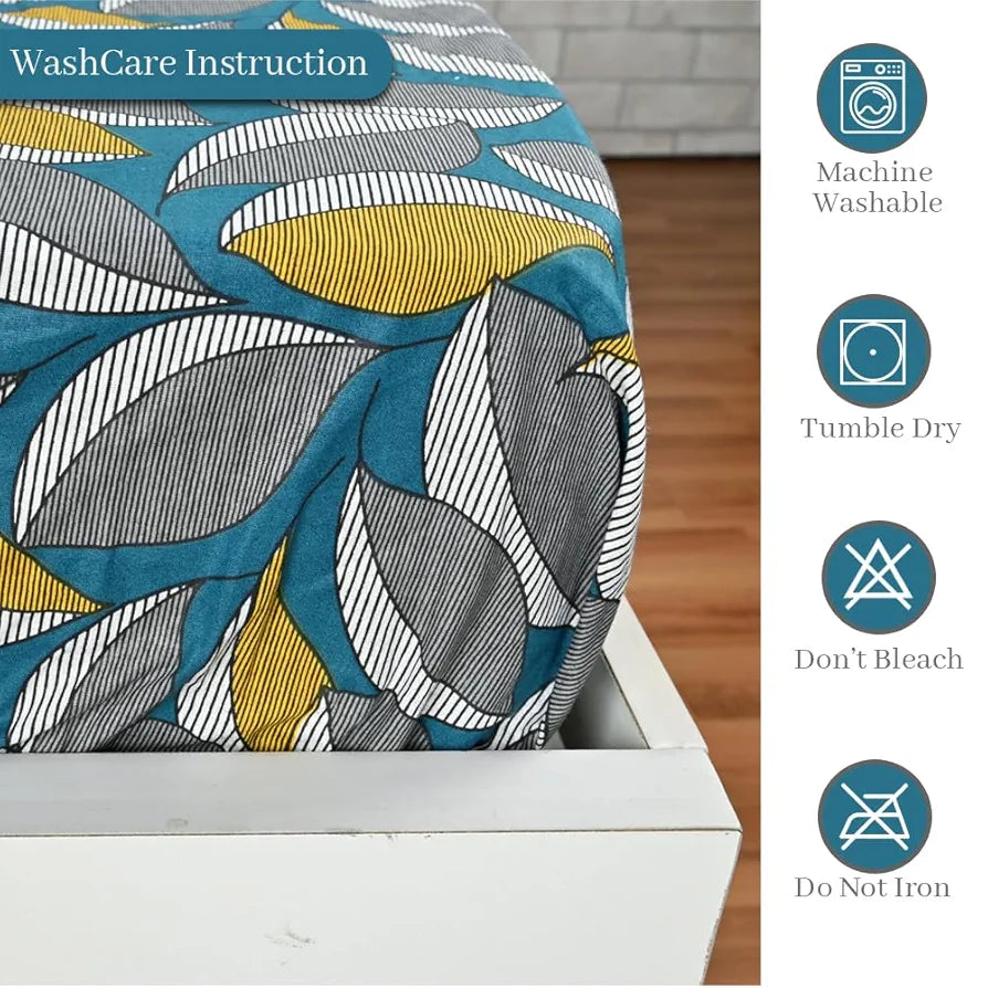 Divine Casa Floret 100% Cotton King Fitted Bedsheet 144 TC Deep Pocket Design Soft & Breathable Fabric Colour Woody Petals