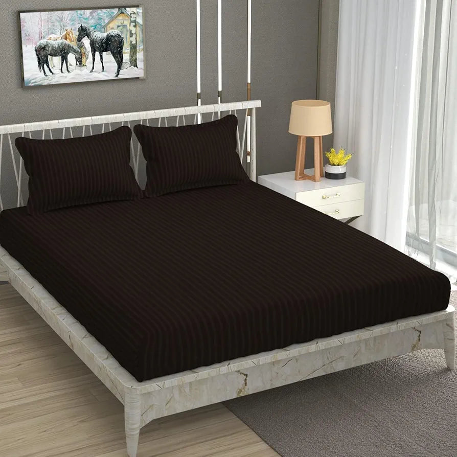 Fresh From Loom Breathable Queen Size Flat Solid Bedsheets Hotel & Home Double Bedsheet Set with 2 Pillow Covers 144 TC Coffee