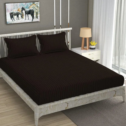 Fresh From Loom Breathable Queen Size Flat Solid Bedsheets Hotel & Home Double Bedsheet Set with 2 Pillow Covers 144 TC Coffee