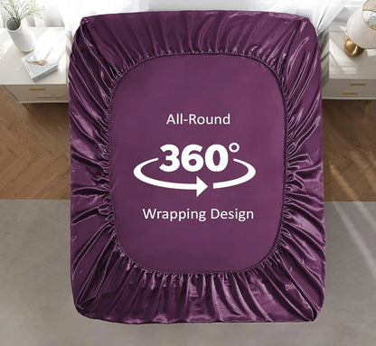 Cloth Fusion Solid 280 TC Satin Elastic Fitted Bedsheet for Double Bed King Size with 2 Pillow Covers Wine