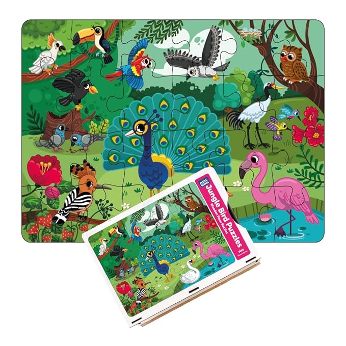Mini Leaves 24 Piece Puzzle for Kids | Jungle Birds Wooden Jigsaw Floor Puzzle | Educational Toys for Kids