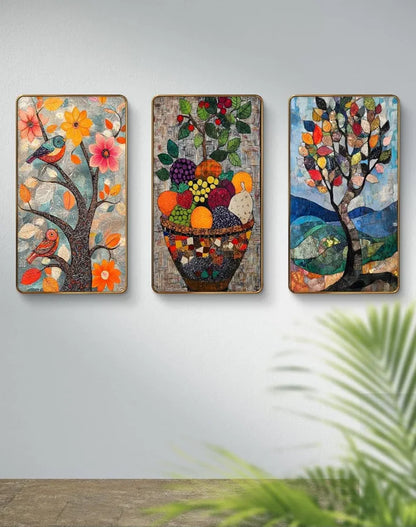 Livin'luxe Set of 3 Modern Art Madhubani Painting Premium Golden Framed Wall Paintings SG14