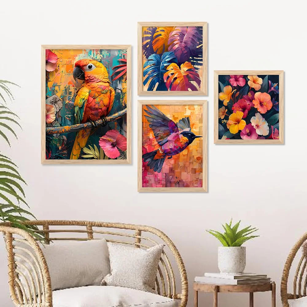 Kotart Floral Wall Art wall poster with Glass Frames Hanging for Wall frames Set of 4 big frames I
