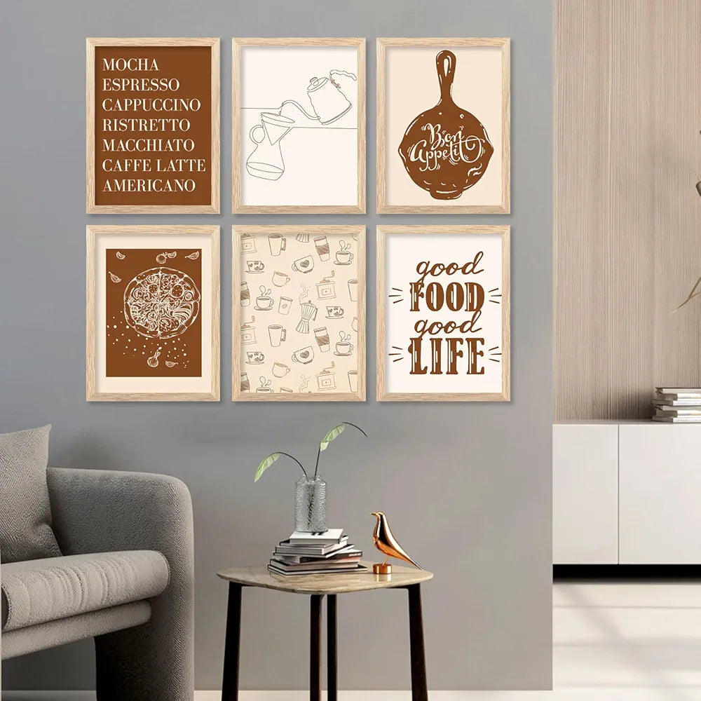 Kotart Restaurant Theme Digital Painting for Kitchen Restaurant Cafe Wall Decoration Pack of 6 C