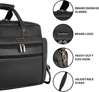 WildHorn Leather Briefcase for Men I Computer Bag Laptop Bag I Business Travel Messenger Bag For Men l Large 16 Inch,For Daily Use